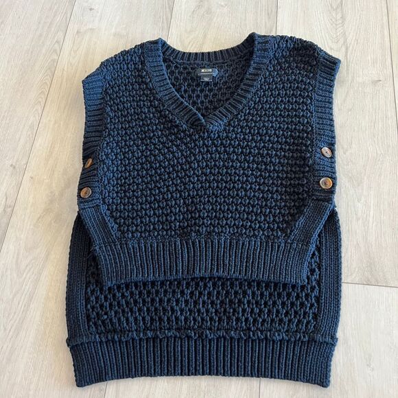 Maeve By Anthropologie Open Knit Sweater Vest Button Side Boho Coastal Small - Picture 1 of 7